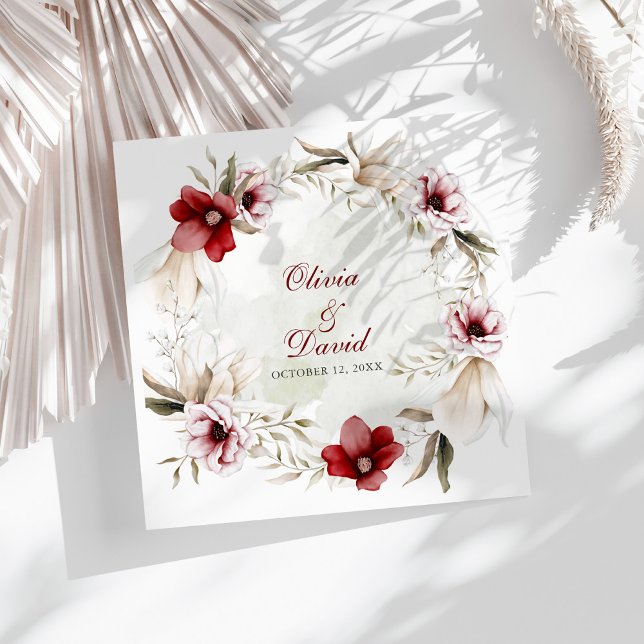 Burgundy Winter Elegance Wedding Paper Dinner Napkins (Burgundy Winter Elegance Wedding Paper Dinner Napkins on a sunny white table.)