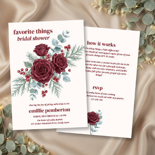 Burgundy Winter Favorite Things Bridal Shower Invitation