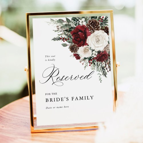 Burgundy Winter Floral Reserved Seat Sign 5x7