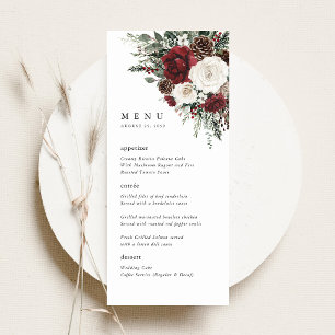 Burgundy Winter Floral Wedding Reception Menu