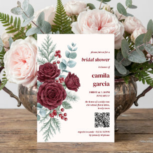 Burgundy Winter Rose Botanical Bridal Shower Invitation