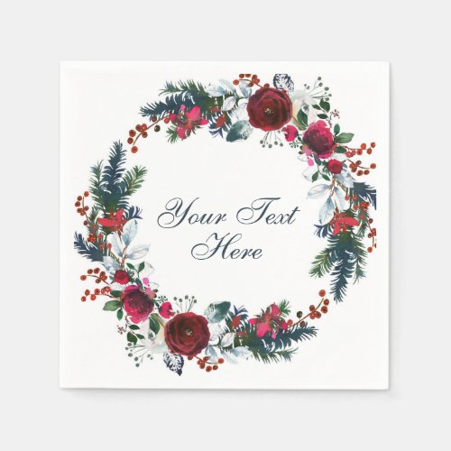 Burgundy Winter Roses Foliage Custom Party Napkins