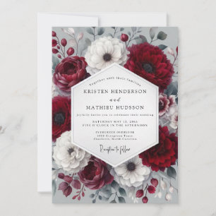 Burgundy Wintry Anemone Wedding Invitation