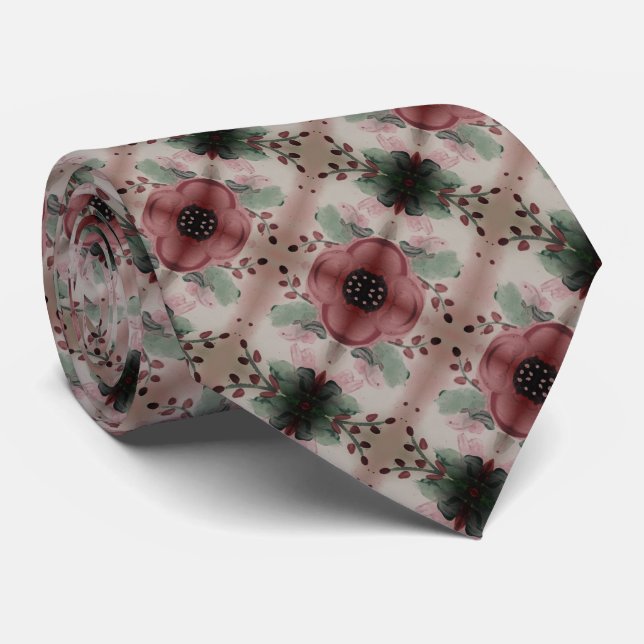 Burgundy With Beige Neck Tie (Rolled)