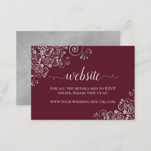 Burgundy with Elegant Silver Lace Wedding Website Enclosure Card