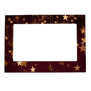BURGUNDY WITH GOLD HOLIDAY CHRISTMAS STARS MAGNETIC FRAME
