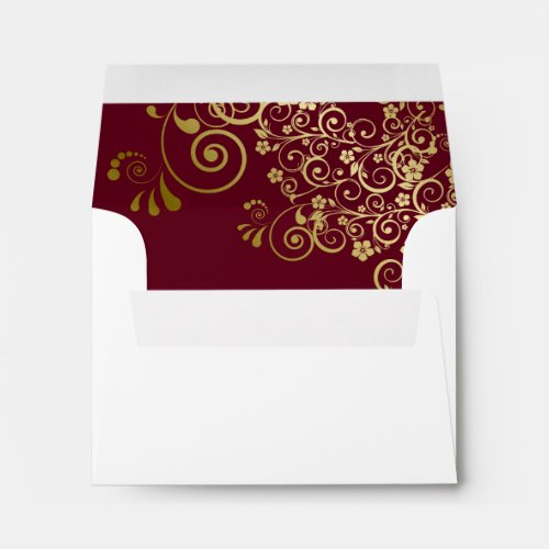 Burgundy with Gold Lace Inside White Wedding RSVP Envelope