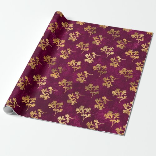BURGUNDY WITH GOLD PARSLEY LEAVES WRAPPING PAPER