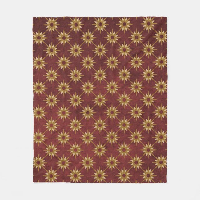 Burgundy with Gold Stars Pattern Fleece Blanket (Front)