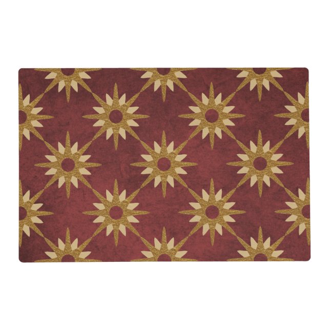 Burgundy with Gold Stars Pattern Placemat (Front)