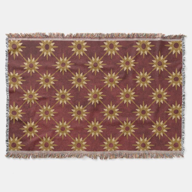 Burgundy with Gold Stars Throw Blanket (Front)