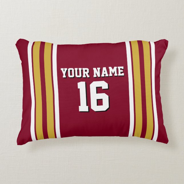 Burgundy with Gold White Stripes Team Jersey Accent Pillow (Front)