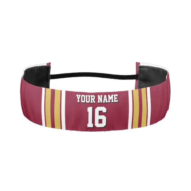 Burgundy with Gold White Stripes Team Jersey Athletic Headband (Front)