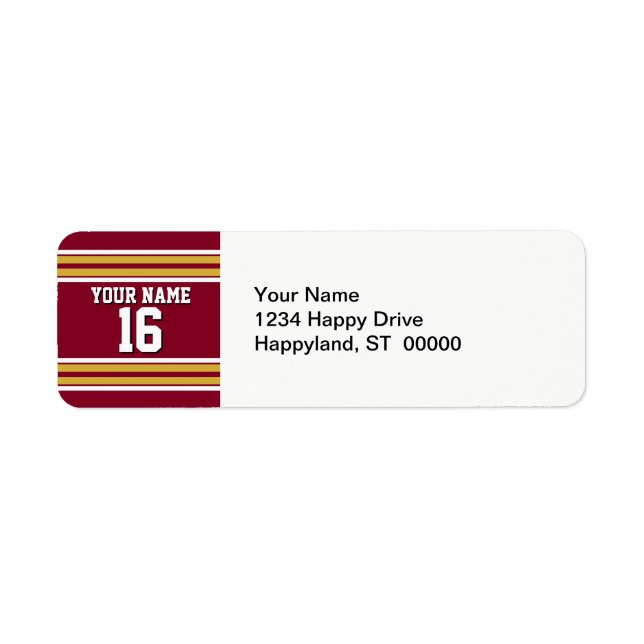 Burgundy with Gold White Stripes Team Jersey Label (Front)