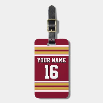 Burgundy With Gold White Stripes Team Jersey Luggage Tag by FantabulousSports at Zazzle