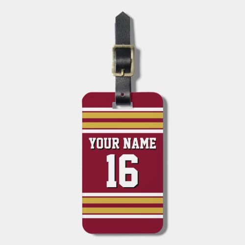 Burgundy with Gold White Stripes Team Jersey Luggage Tag