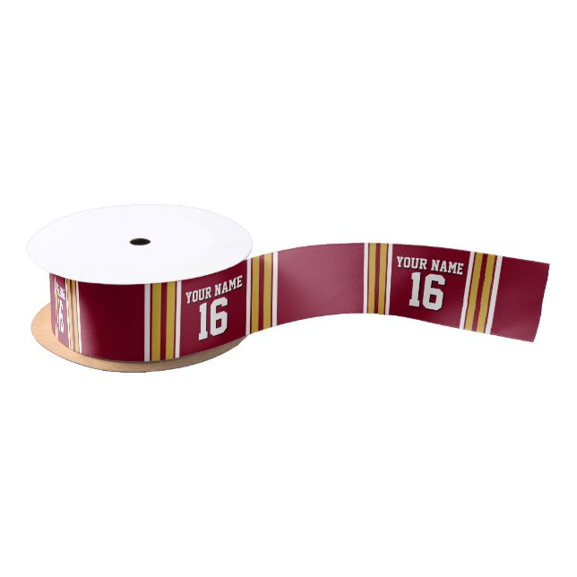 Burgundy with Gold White Stripes Team Jersey Satin Ribbon (Spool)