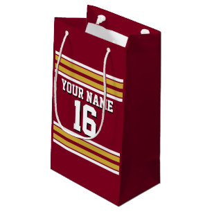 Burgundy with Gold White Stripes Team Jersey Small Gift Bag