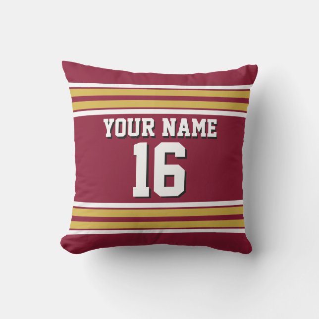 Burgundy with Gold White Stripes Team Jersey Throw Pillow (Front)