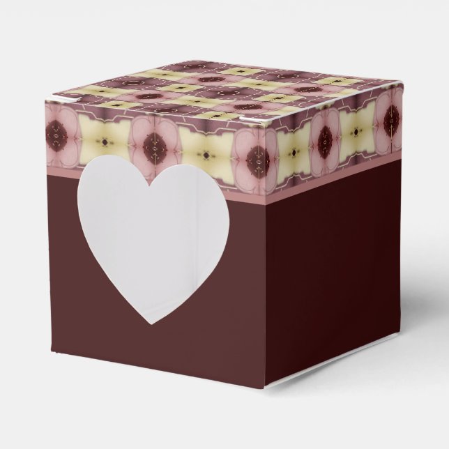 Burgundy With Pink Pattern Favor Boxes (Front Side)