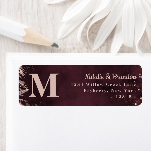 Burgundy with Rose Gold Monogram Return Address Label (Insitu)