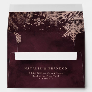 Burgundy with Rose Gold Snowflakes 5x7 Wedding Envelope