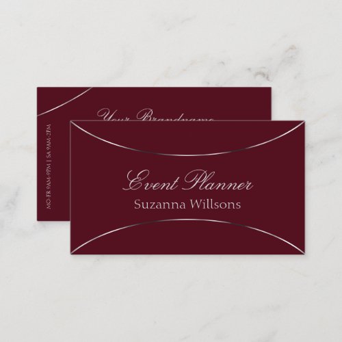 Burgundy with Shimmery Silver Decor Simple Stylish Business Card