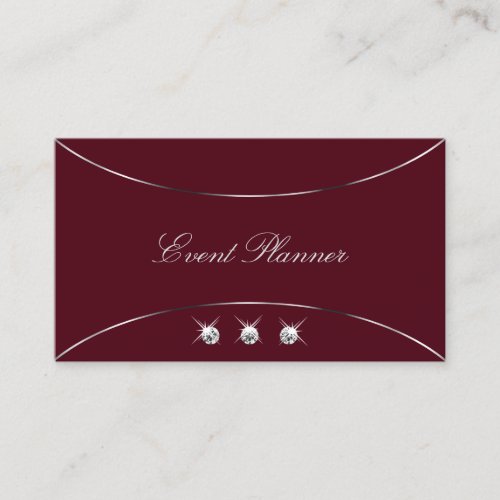 Burgundy with Silver Decor and Diamonds Luxurious Business Card