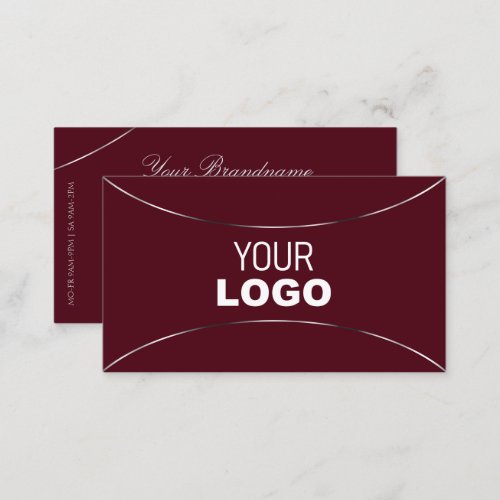 Burgundy with Silver Decor and Logo Stylish Simple Business Card