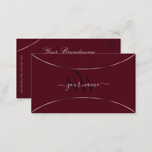 Burgundy with Silver Decor and Monogram Elegant Business Card