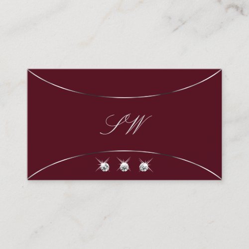 Burgundy with Silver Decor Diamonds and Monogram Business Card