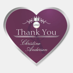 Burgundy with Silver Frame Logo Monogram Thank You Heart Sticker