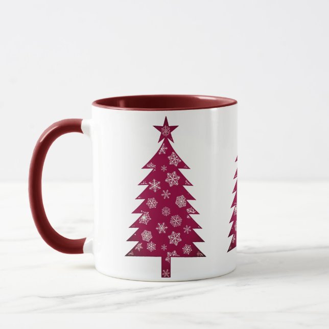Burgundy with Snowflakes Christmas Tree Mug (Left)
