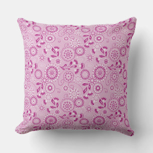 burgundy with white abstract floral retro pattern throw pillow