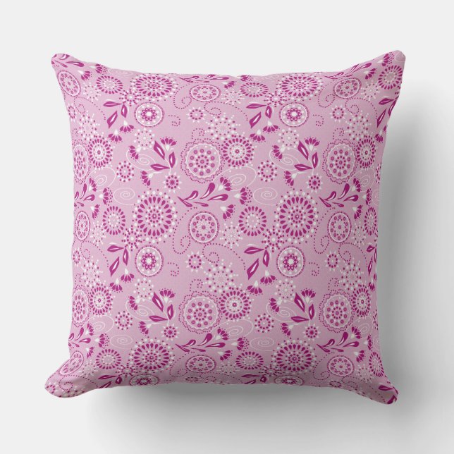burgundy with white abstract floral retro pattern throw pillow (Front)