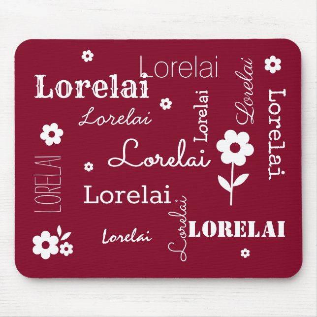 Burgundy with White Flowers, Customized Mouse Pad (Front)