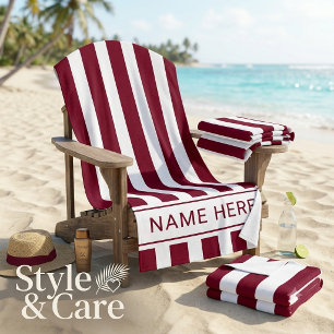 Burgundy with White Stripe Towel with Your Name