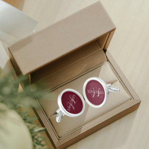 Burgundy with White Stylized Monogram Cufflinks