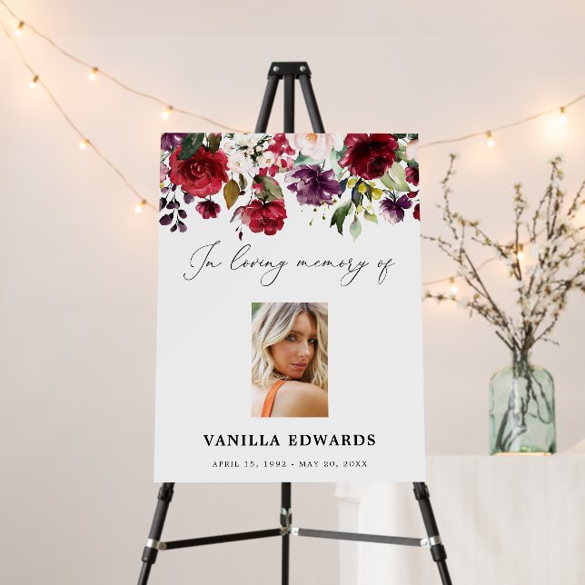 Burgundy Woman Funeral In Loving Memory Foam Board (In Situ (Stand))