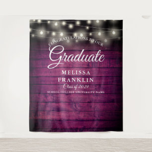 Burgundy Wood String Lights Graduation Backdrop