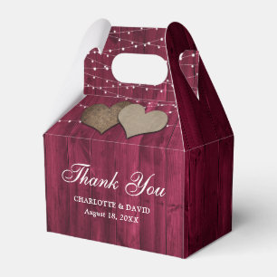 Burgundy Wood String Lights Wedding Thank You Favor Boxes