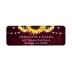 Burgundy Wood Sunflower Wedding Return Address Label