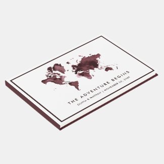 Burgundy World Map | Elegant Travel Theme Guest Book