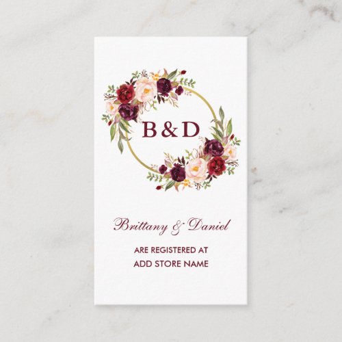 Burgundy Wreath Wedding Registry Insert Card