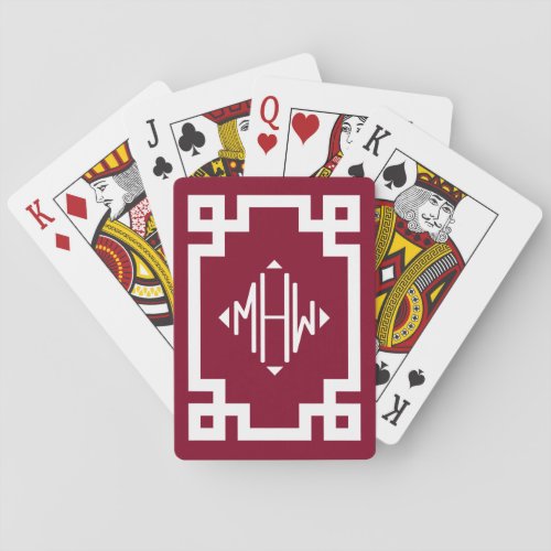 Burgundy Wt Diamond Monogram Font Greek Key DIY BG Poker Cards