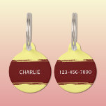 Burgundy yellow add a name and contact number pet ID tag<br><div class="desc">Pet ID tag
Add a name and a contact number.
Burgundy and yellow.</div>