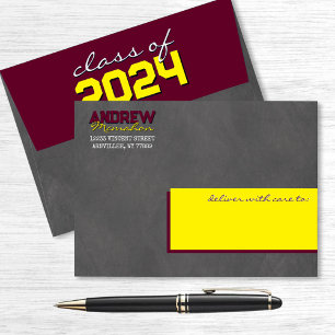 Burgundy & Yellow Chalkboard Graduation Envelopes