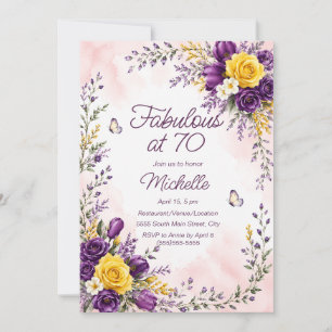 Burgundy Yellow Floral Fabulous 70 Birthday Invitation