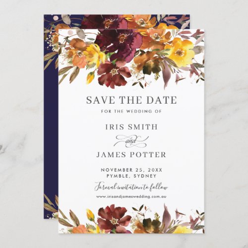 Burgundy Yellow Floral Wedding Save the Date Card
