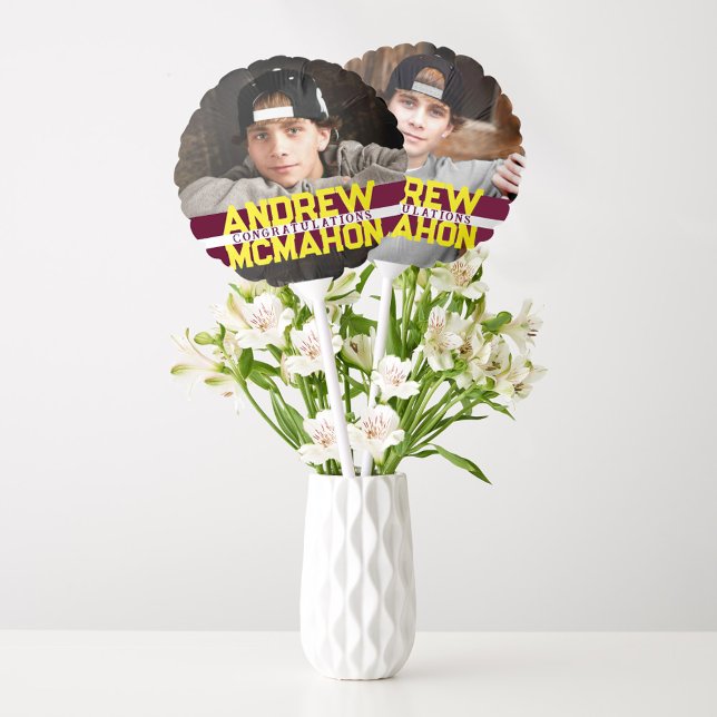 Burgundy Yellow Graduation 2 Photo Centerpiece Balloon (Creator Uploaded)